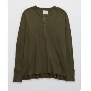 Aerie Olive oversized waffle henley Women's Shirt